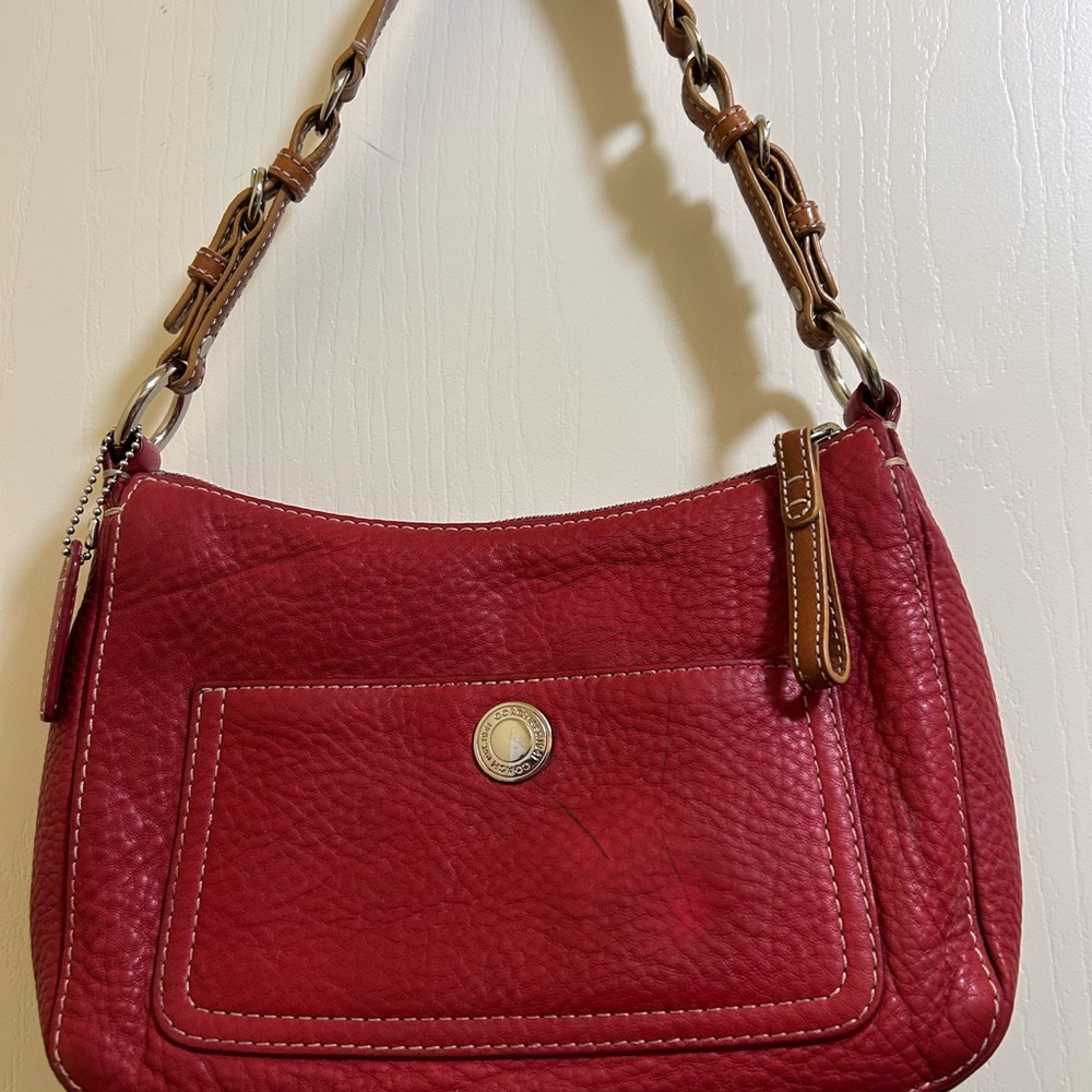 Coach Red Pebble Leather Shoulder Bag #8E99